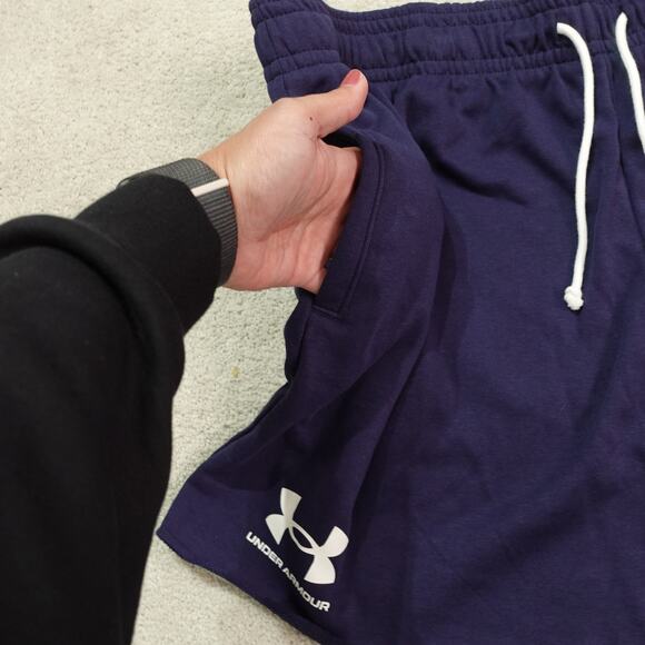 NWT Under Armour Mens UA Rival Terry 6" Activewear Shorts Loose Fit Navy Sz 2XL - Picture 4 of 7